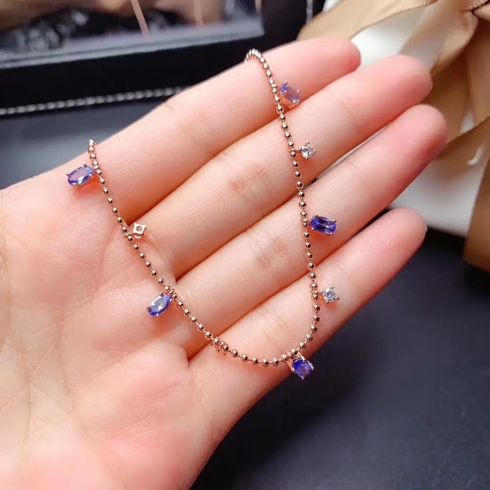 Натуральное и настоящее ожерелье из танзанита кулон стерлингового серебра 925