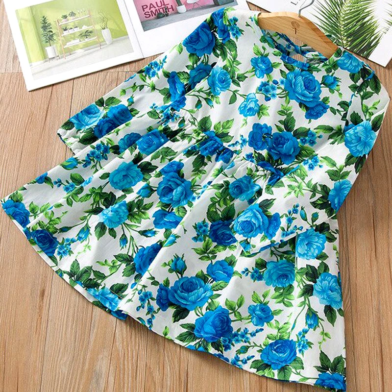 Kids Girl Dress Cute SchoolGirl Cloth Sleeveless Flower Print Cotton and Linen Floral Baby Spring Summer Dresses | Детская одежда и
