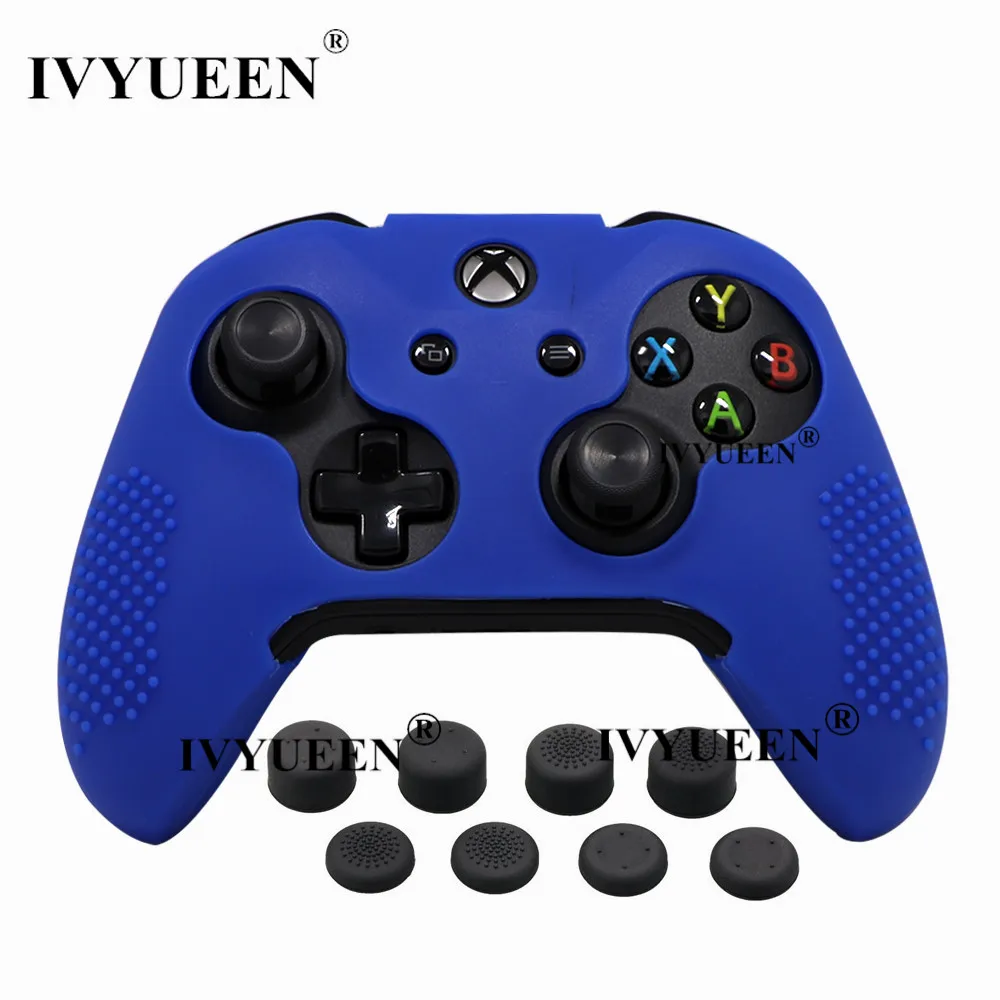 Синий IVYUEEN силиконовой кожи для Xbox One X S контроллер Противоскользящий защитный чехол и 8 шт. аналоговые ручки Захваты дополнительная высота колпачки для большого пальца - Цвет: Синий
