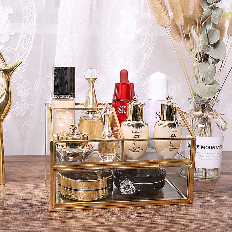 Caja de almacenamiento cepillo maquillaje cristal | Дом и сад