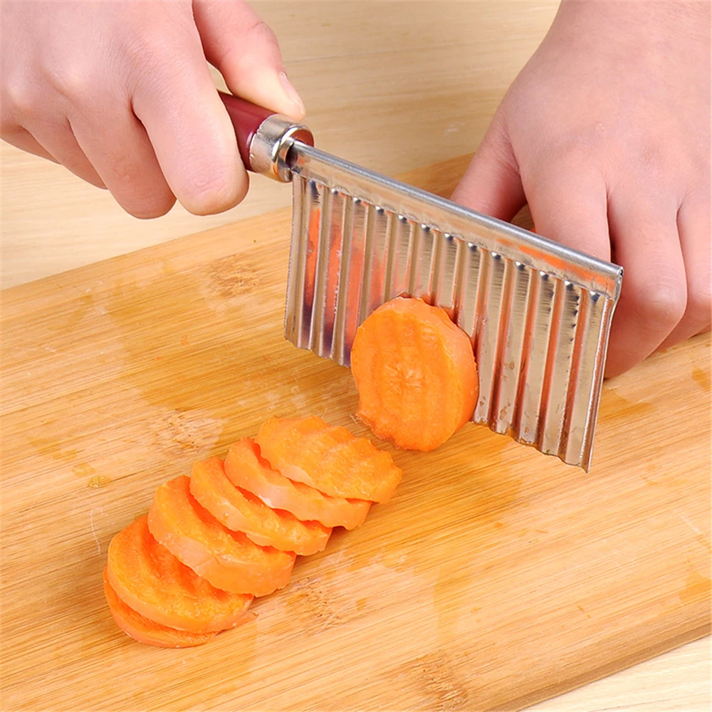 1Pcs Potato French Fry Cutter Stainless Steel For Fries Serrated Blade Chip Easy Slicing Banana Fruits Wave Knife Chopper | Дом и сад
