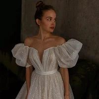 vestido de noiva princess wedding dresses 2021 puff sleeve glitter tulle bride dress church wedding gowns women couture romantic