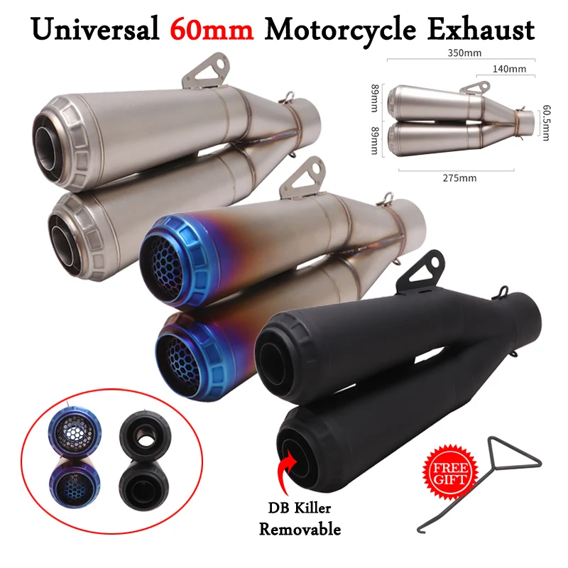 

Universal Motorcycle GP Exhaust Escape Modified Connecting 60mm Double Holes Moto Muffler For MT-09 R1 Z1000 ER6N S1000RR DL250