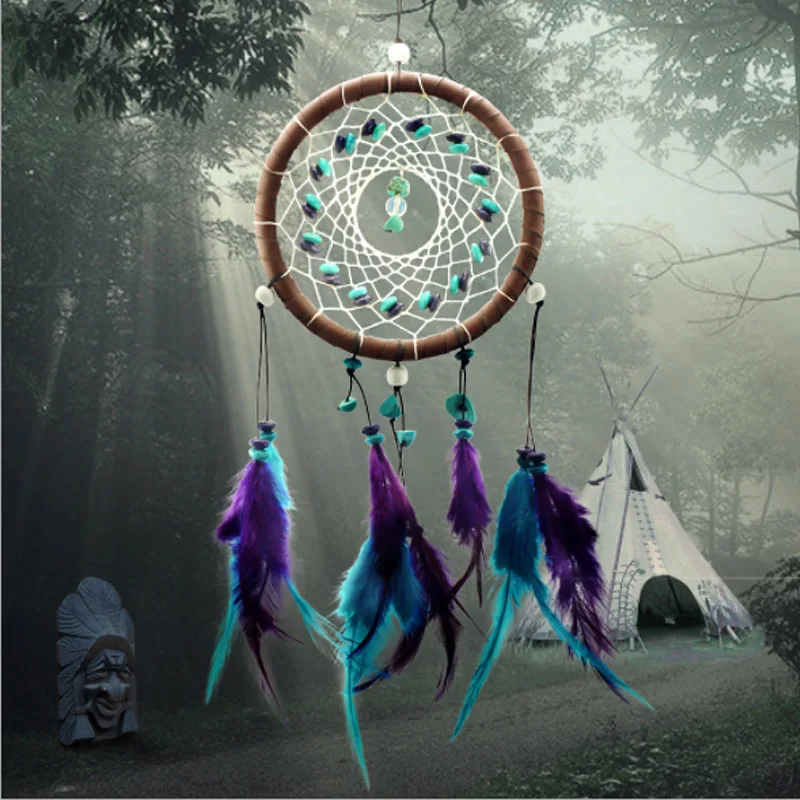 

Nordic Style Purple Blue Feathers Dream Catcher Nursery Decoration Circular Wall Hanging Wind Chimes Kids Room Decoration