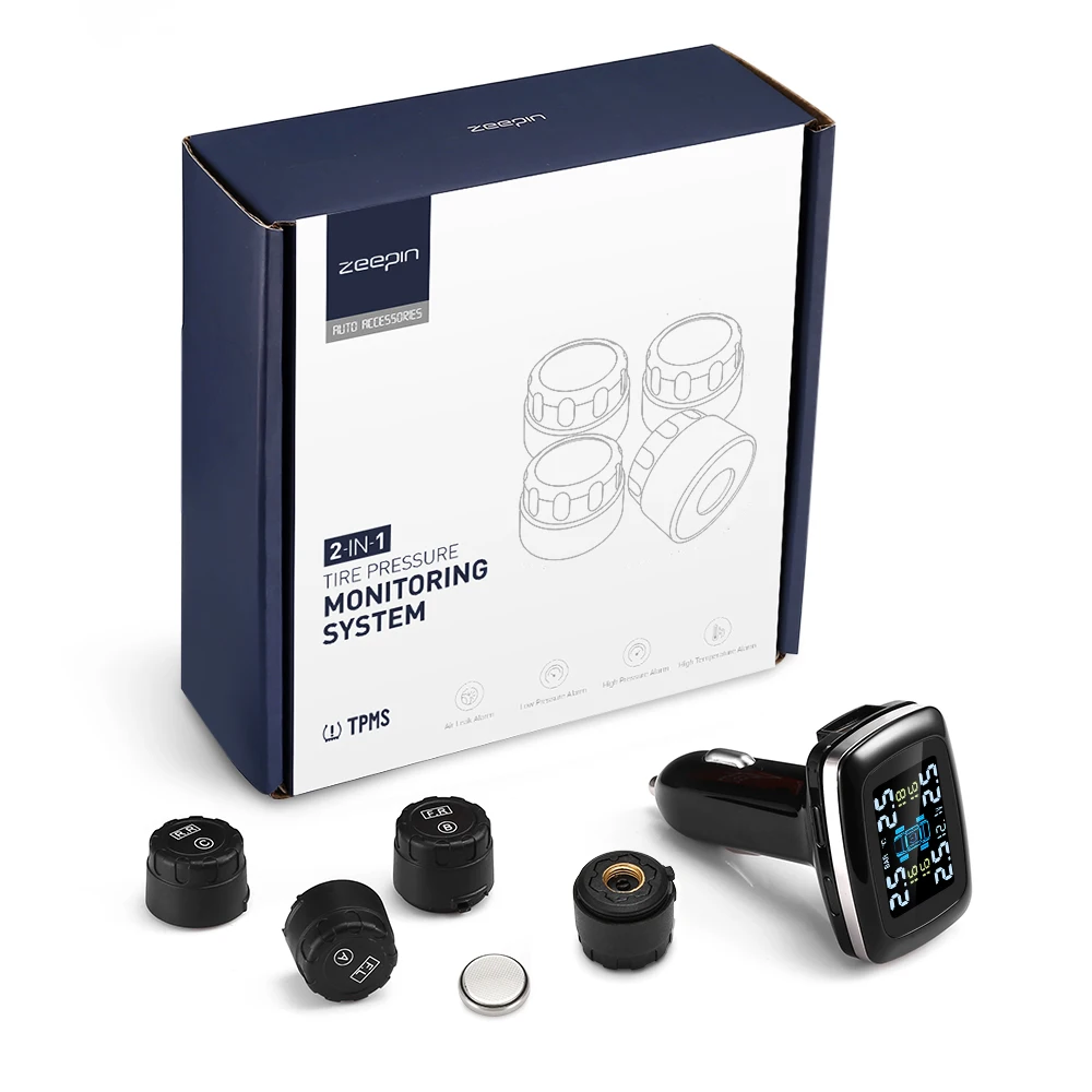 C100 прикуриватель TPMS ЖК-экран usb зарядка система контроля давления в шинах с 4 внешними датчиками давления в шинах