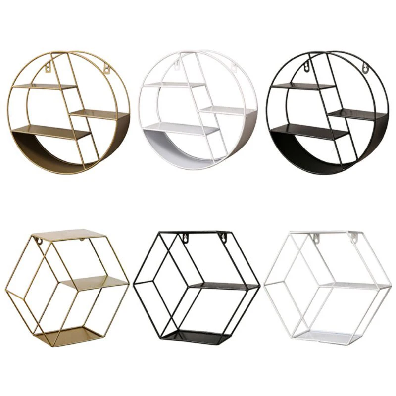 

New Arrive Vintage Wall Retro Iron Industrial Style Metal Round Hexagon Shelf Storage Rack
