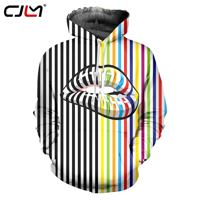 

CJLM New 3D Lips Stripes Man Hoodies Printed Mens Gothic Pullover Hot Sale Unisex Clothing Recommend