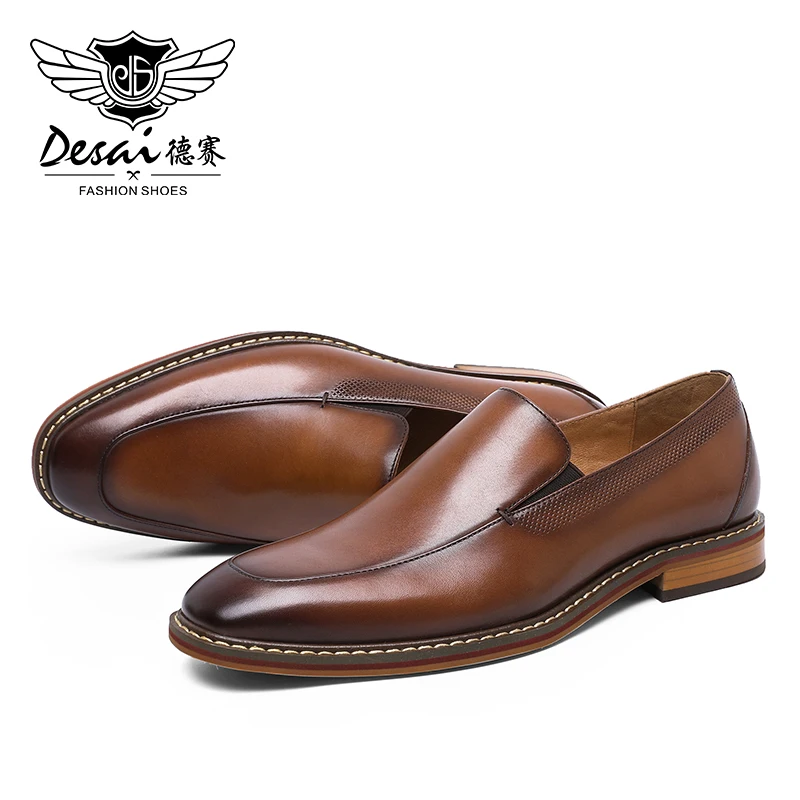 DESAI Men's Loafers Shoes Top Quality Easy Wear Genuine Mens Men Casual Natural Leather 2020 Brown Black | Обувь