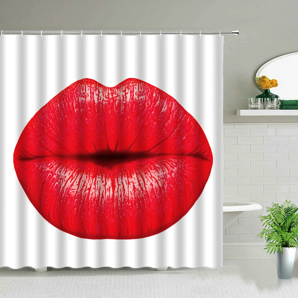 Занавеска для душа с красной клубничной помадой сексуальные губы