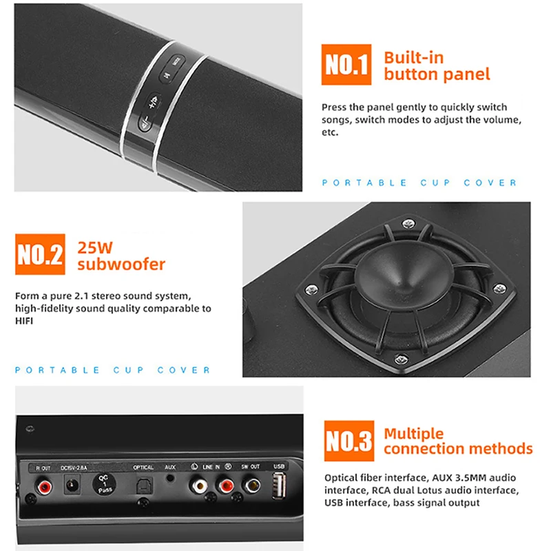 2 в 1 Bluetooth Саундбар съемный динамик домашний кинотеатр бас Многофункциональный