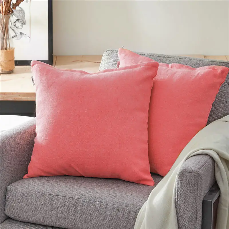 Pink-set of 2 Topfinel мягкие синелиные одноцветные наволочки Чехол декоративная на подушку наволочка для мангала диван офис стул 10 цветов высококачественная удобная подушка - Цвет: Pink-set of 2