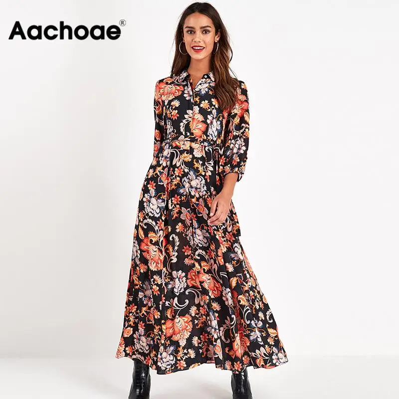 Платье Aachoae женское длинное с цветочным принтом повседневное богемное