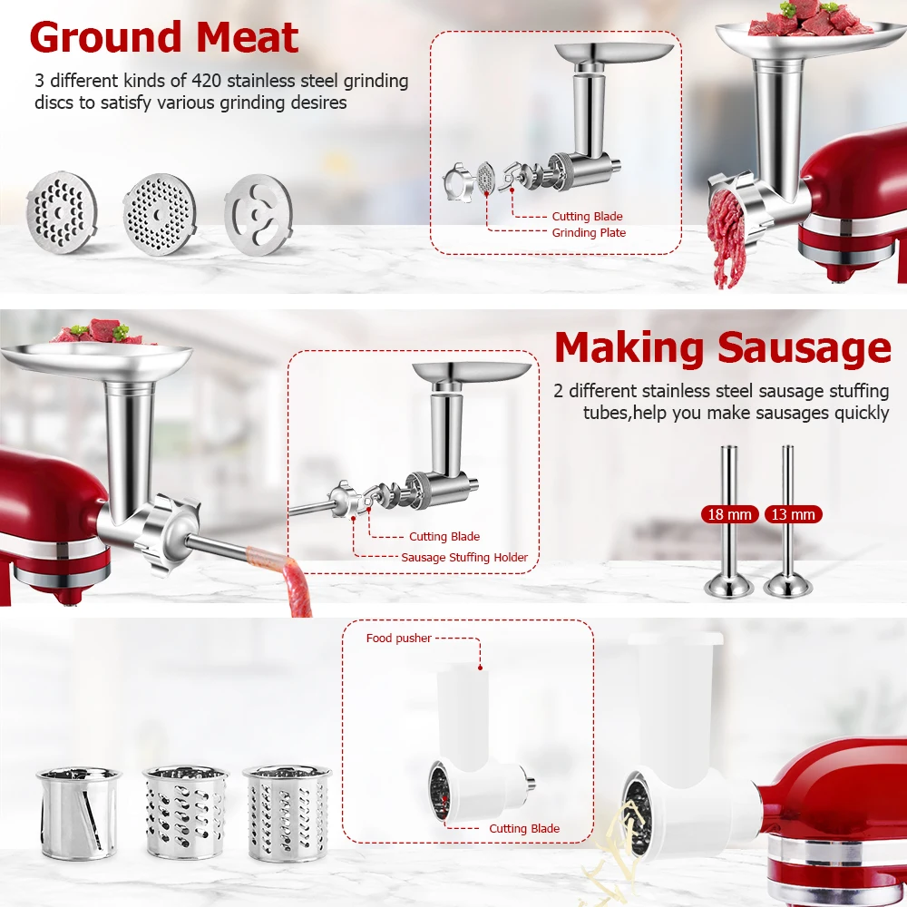 food grinder attachment slicer and shredder meat stuffer for kitchenaid stand mixer accessories free global shipping