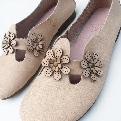 Careaymade-summer autumn national style retro leather Pure handmade flower flat heel cover low heel pure leather flat sole shoes