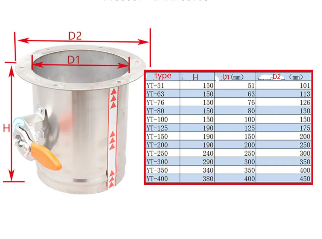 51 150 мм наружный диаметр Нержавеющая сталь ручная Демпферная заслонка с фланцем