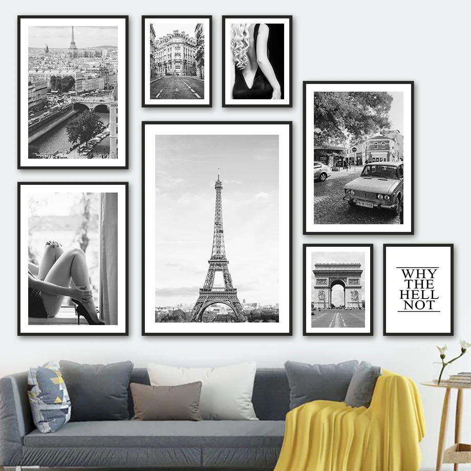 

Tower Paris Triumphal Arch Girl City Car Wall Art Canvas Painting Nordic Posters And Prints Wall Pictures For Living Room Decor