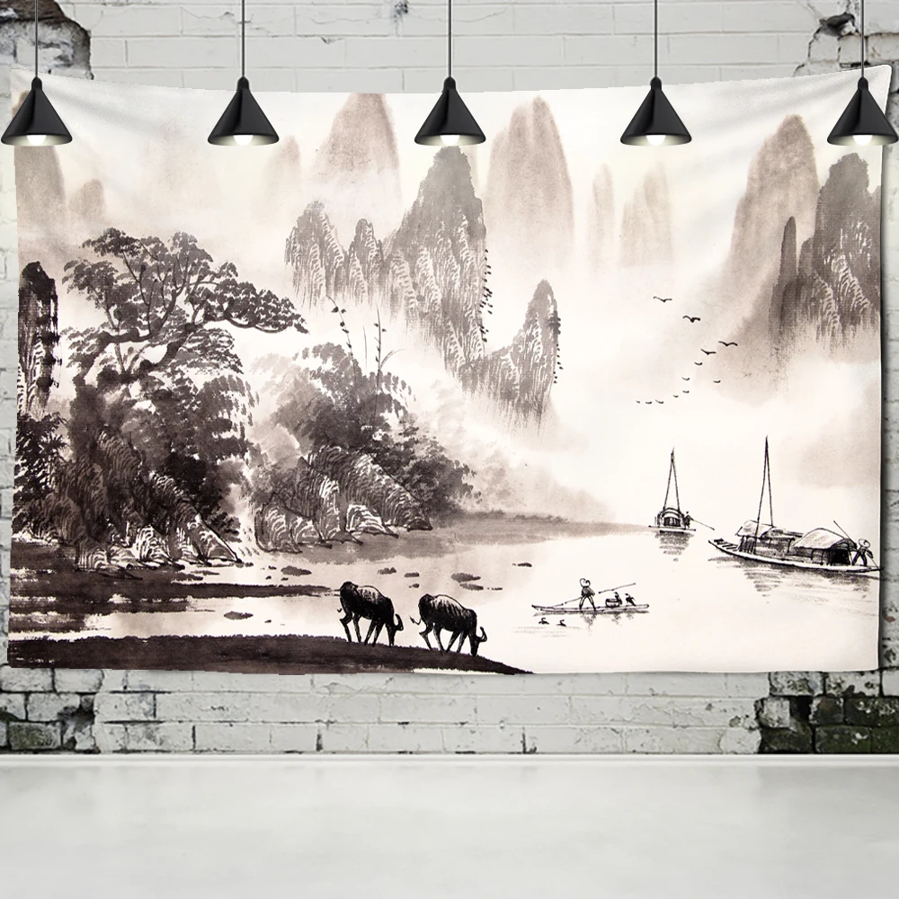 Снежная гора природный пейзаж гобелен настенный речной хиппи матрас богемный