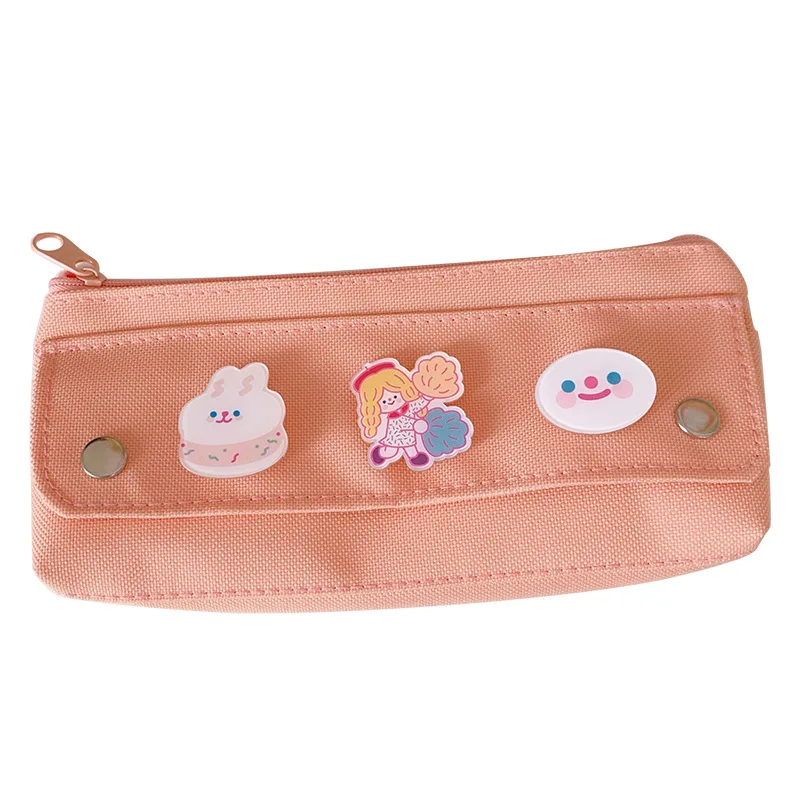 Ins простой милый мультяшный значок Сумка для карандашей большой емкости холст