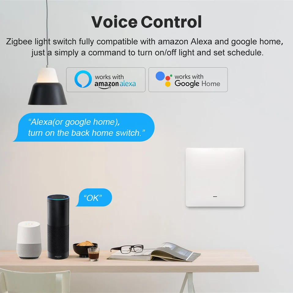 Умный выключатель AVATTO Tuya Zigbee с 1/2/3 клавишами без нейтрального провода для умного