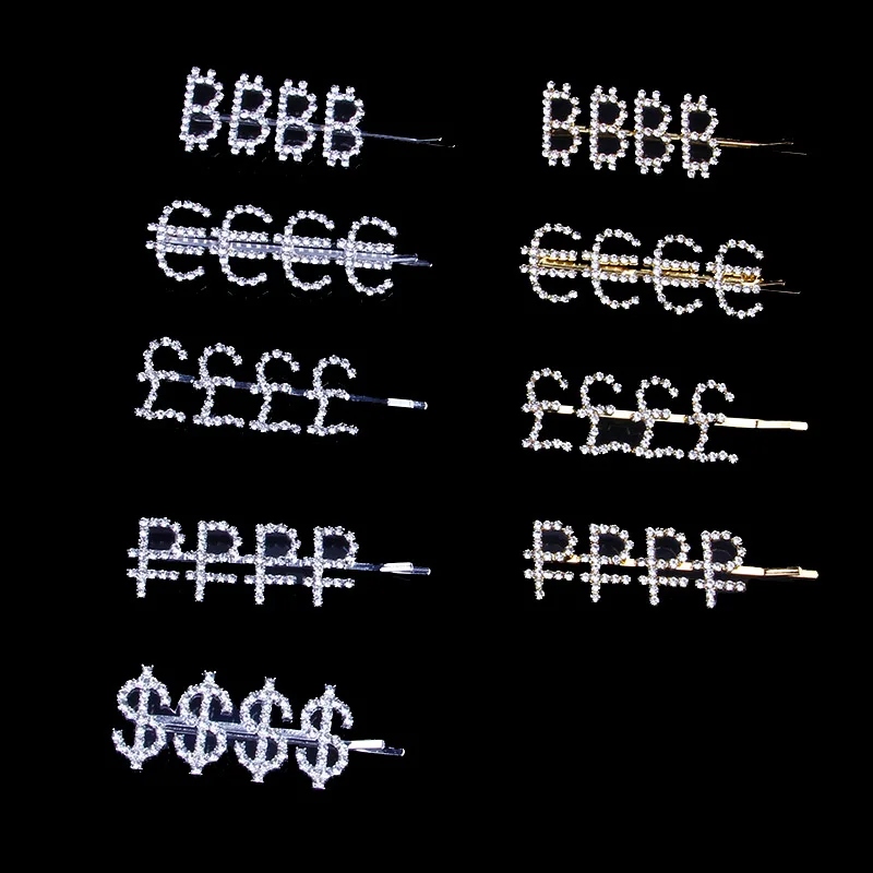 Новая мода женская буква из стразов заколки для волос Уникальный знак денег