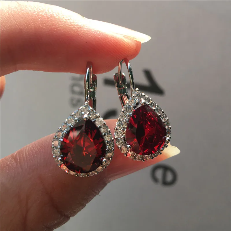 

Luxury Female Small Teardrop Earrings Boho Silver Color Clip Earrings For Women Crystal White Blue Red Purple Earrings