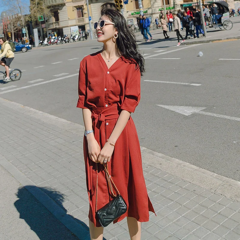 

2021 Top brand elegant dress for women retro party three seasons women spring summer fashion casual dresses femme vestidos K222