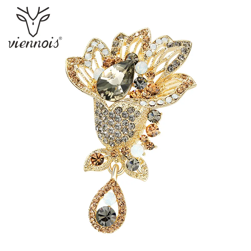 Viennois Цветок Булавка брошь модные ювелирные изделия кофе золото Цвет циркон для