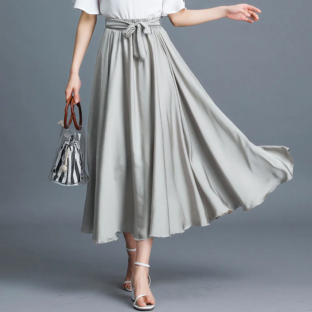 

Women Mesh Pleated Skirt Pure Color Casual Sweet Lady Office Party Female Simple Stylish Commuter Bottoms 2021 Spring Summer