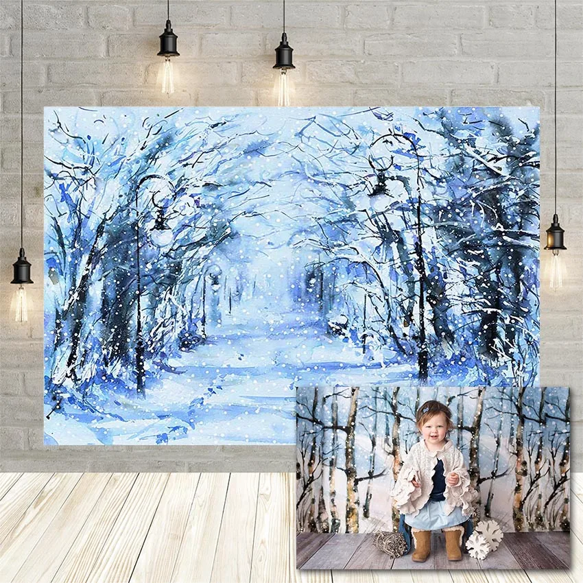 

Avezano Winter Forest Photography Background Jungle Painting Snow Snowflake Baby Portrait Backdrop for Photo Studio Photophone