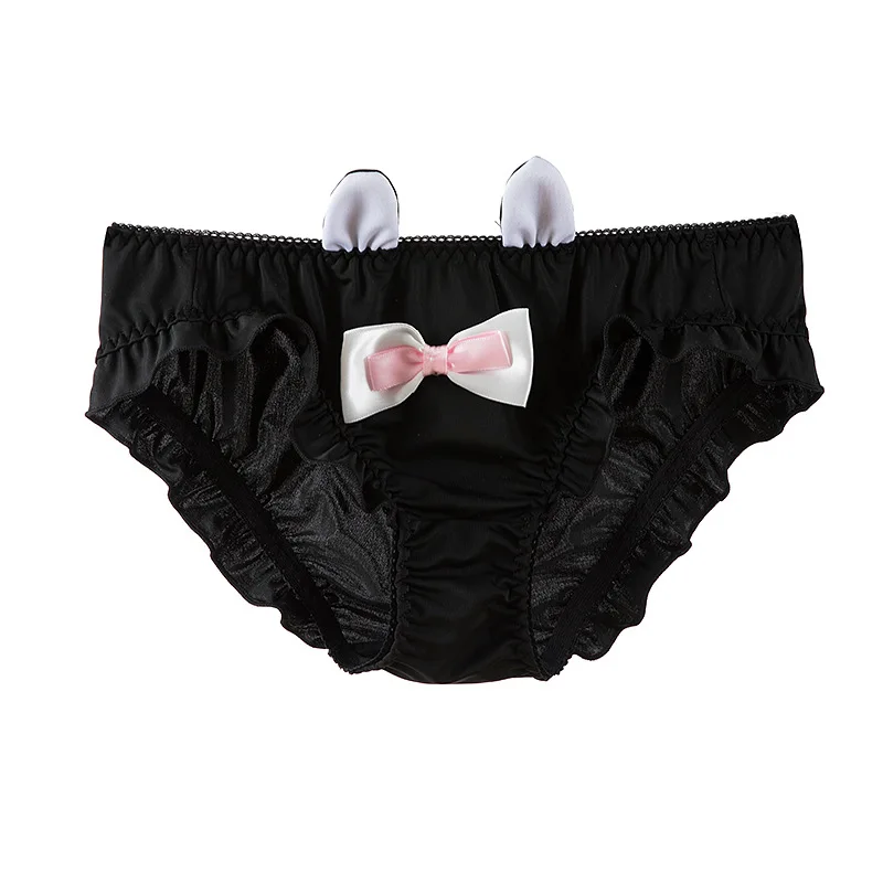 

Lolita Soft Sister Cute Panties Ice Silk Rabbit Ears Low Waist Curled Briefs Lolita Girl Pink Panties Sexy Lingerie for Women