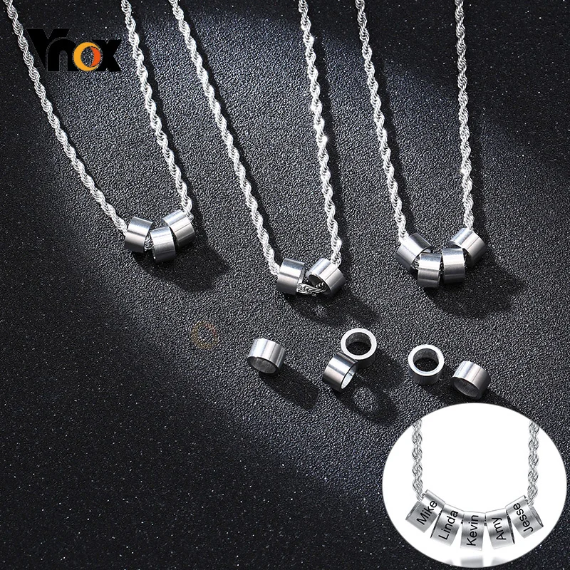 

Стильное ожерелье Vnox с бусинами 2/3/4/5/6 имена для мужчин, ожерелье с индивидуальным именем, подарки на заказ для папы, отца, мужа