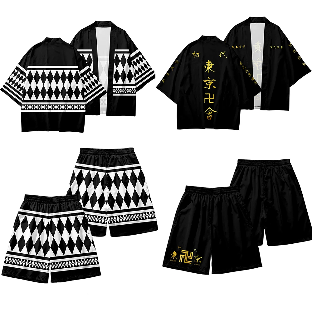 Кимоно мужское пляжное с коротким рукавом аниме Токийский Пингвин кардиган