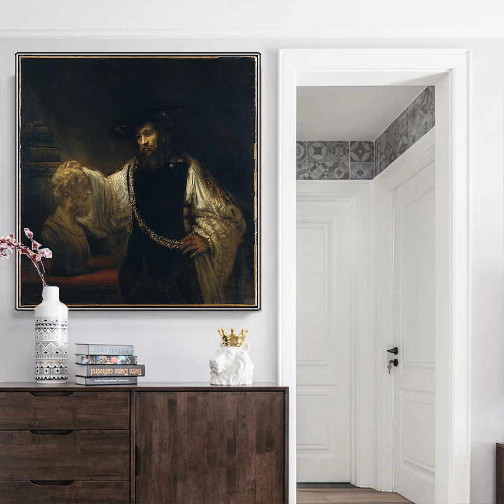 

Holover Canvas Oil Painting Rembrandt"Aristotle with a Bust of Homer"Chiaroscuro Artwork Aesthetic Poster Home Decoration