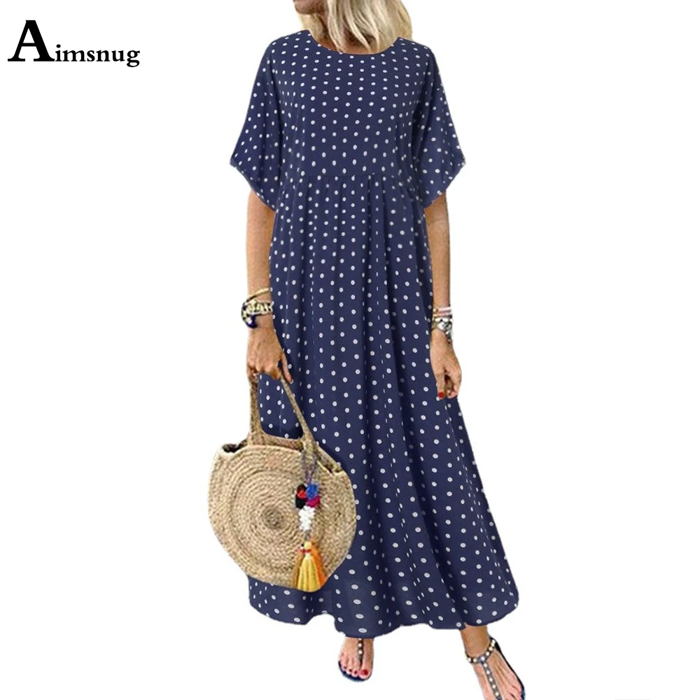 

Latest 2021 Summer Women Sexy O-neck Long Maxi Dress Elegant Patchwork Dot Dresses Navy Yellow Plus size 4xl Female Loose Dress