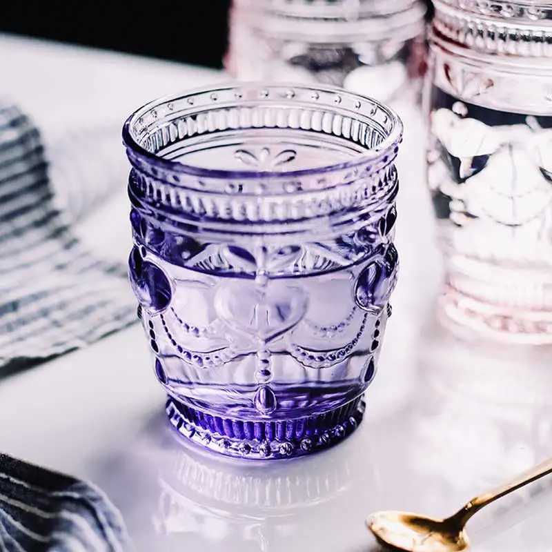 2 шт Красочный Ретро рельеф Стекло чашки без примесей свинца и молоко сок чашка