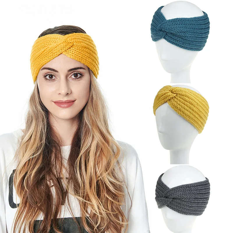 

Шерстяная зимняя теплая повязка на голову для женщин Шерстяная трикотажная эластичная повязка на голову аксессуары