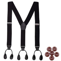 vintage suspenders for men 3 5cm width button end black leather trimmed y back adjustable elastic trouser braces strap belt
