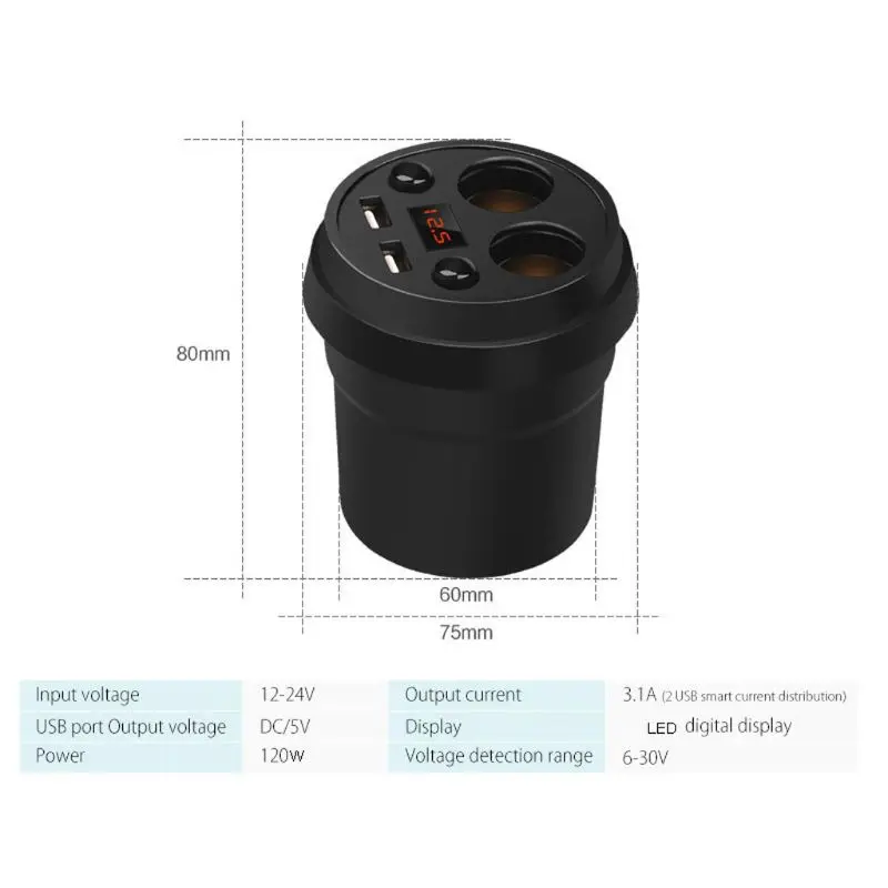 

3.1A/80W Dual USB Car Charger Adapter With 2 Socket Splitter Cigarette Lighter