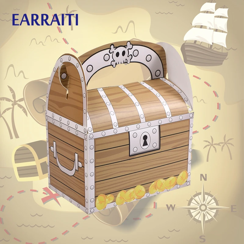 

12PCS Small Holloween Box Handle Wooden Muffin Cake Packaging Box Pirate Gift Candy Box Boy Skeleton Baking Kid Birthday Party