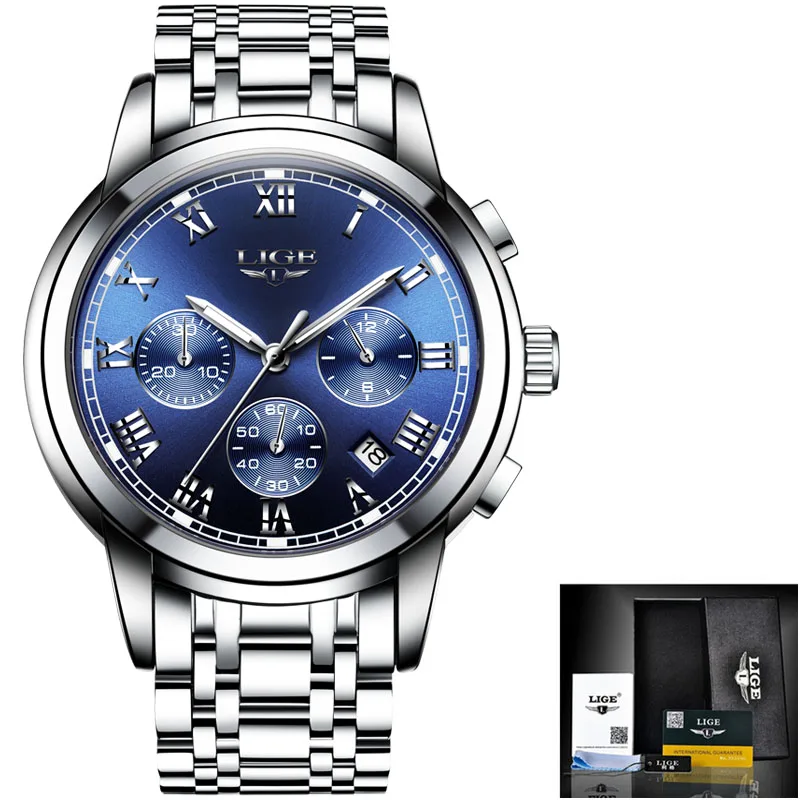 LIGE повседневные мужские s часы лучший бренд класса люкс автоматические механические деловые часы мужские водонепроницаемые наручные часы Reloj Hombres Tourbillon - Цвет: silver blue