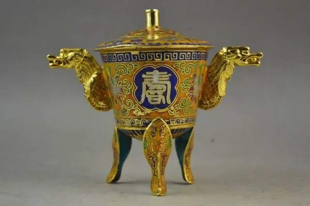 

Exquisite Chinese Handwork Closionne Lifelike Flower Dragon Auspicious Incense burner