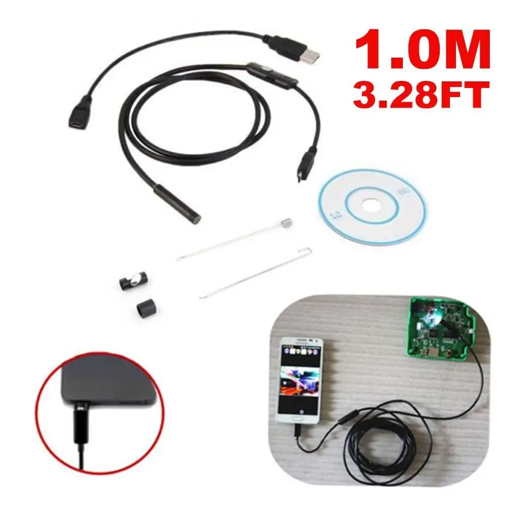 1 м 5 мм Android эндоскоп Водонепроницаемый Бороскоп Инспекционная камера 6LED Cam |