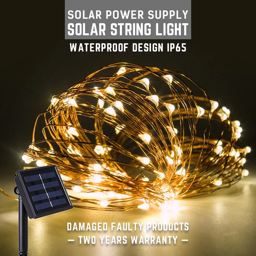 Солнечный свет 10 м 100LED Звездный мигающий Водонепроницаемый светодиодный медный