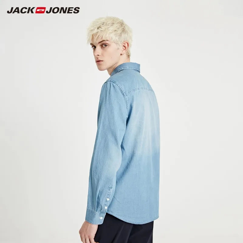 JackJones Мужская Базовая Свободная Повседневная джинсовая рубашка из 100% хлопка