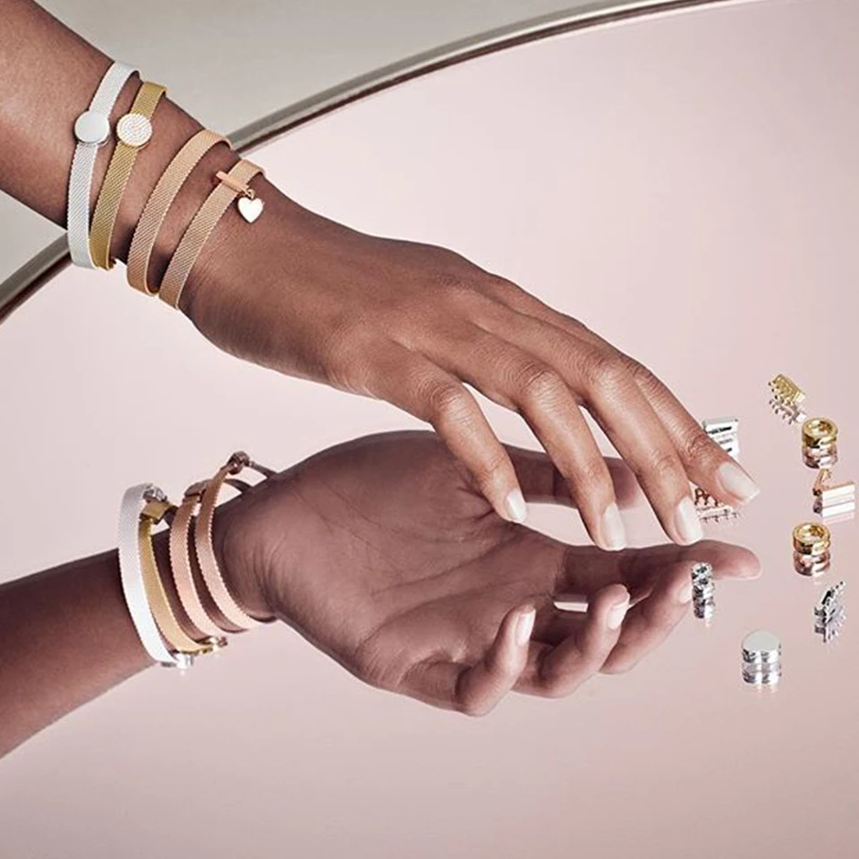 

925 Sterling Silver Charms 3 colors Sparkling CZ Heart-shaped buckle Original Reflexion Fit Original Silver bracelet Hot sale