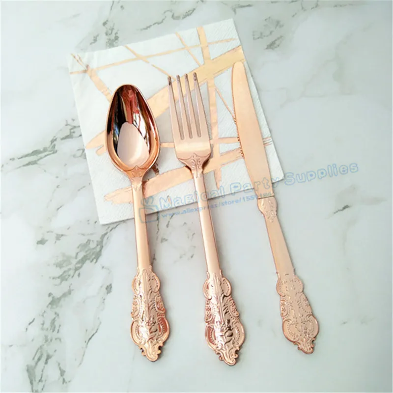 6 комплектов/18 шт. розовые свадебные одноразовые столовые приборы пластиковая