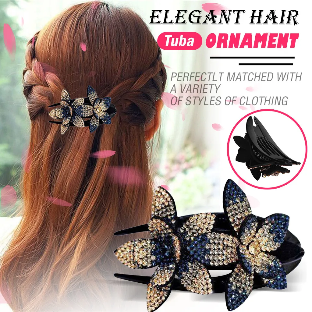 

Hot Rhinestone Double Flower Hair Clip,Flexible Durable Pearls Design Women Hair Dovetail Clip slipproof заколки для волос F