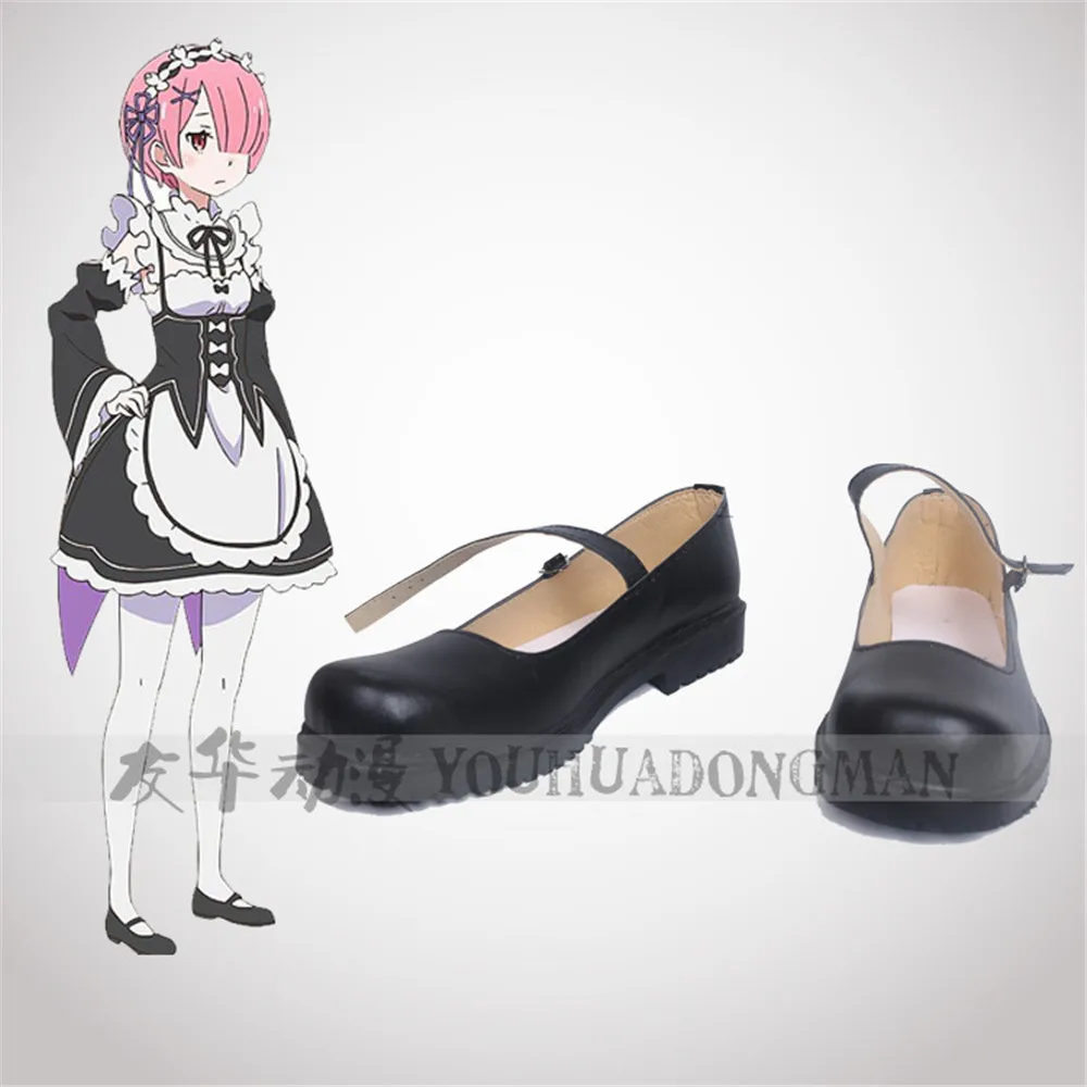 Re: Zero kara Hajimeru Isekai Seikatsu рам и рем Kasugano Sora/женские черные кожаные туфли на низком