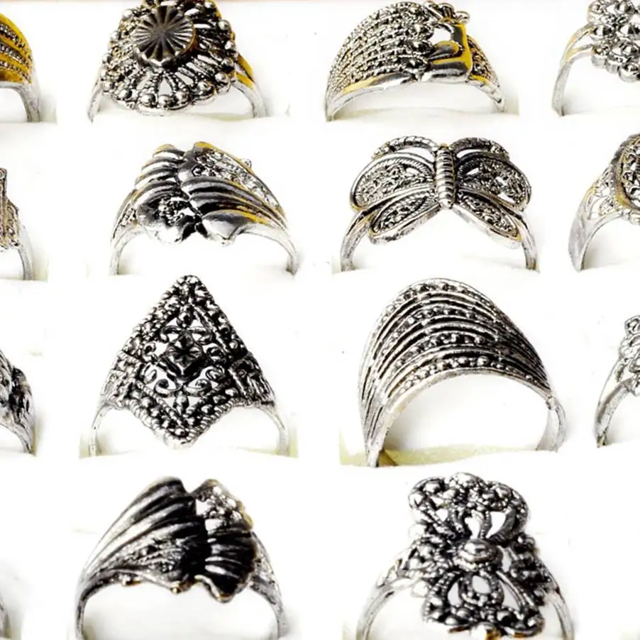 10Pcs Bulk Jewelry Lots Mixed Style Tibet Silver Vintage Band Rings For Women Wholesale Charm 18mm | Украшения и аксессуары