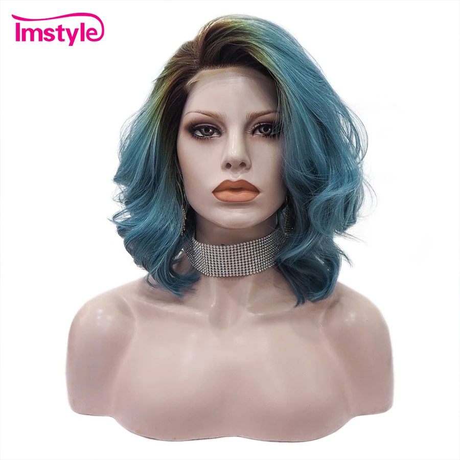 Imstyle синий парик короткие парики для женщин синтетический кружевной передний